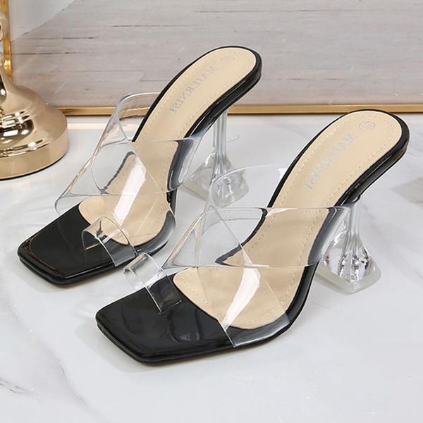 slippers high-heeled sandals women 2021 amoi transparent outer large size 35-46 women's, Black 
slippers high-heeled sandals women 2021 amoi transparent outer large size 35-46 women's, Black