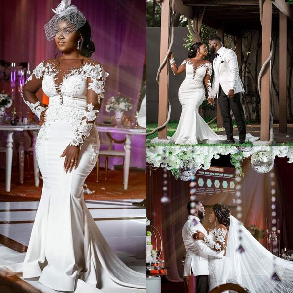2021 arabic aso ebi mermaid wedding dresses plus size long sleeves 3d floral lace appliques satin bridal gowns long vestidos de novia al8368, White
2021 arabic aso ebi mermaid wedding dresses plus size long sleeves 3d floral lace appliques satin bridal gowns long vestidos de novia al8368, White