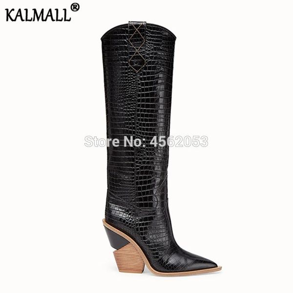 boots kalmall autumn winter slip on women leather wedge shoes pointed toe cowboy bottine femme stacked chunky heel knee high, Black
boots kalmall autumn winter slip on women leather wedge shoes pointed toe cowboy bottine femme stacked chunky heel knee high, Black