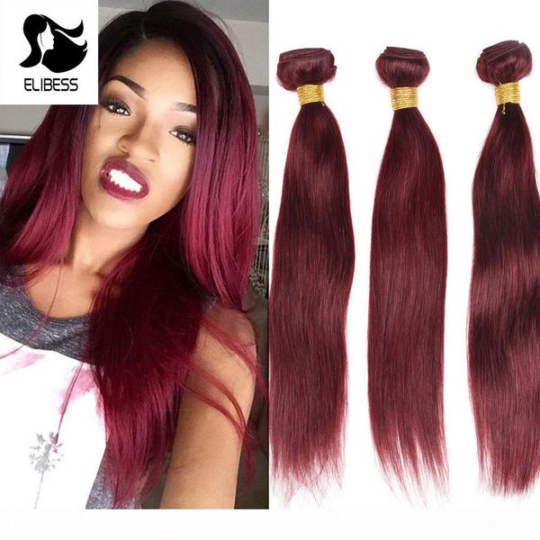 elibess hair-straight wave burgundy 99j red color 50g piece 3 bundles double weft hair extension, Black 
elibess hair-straight wave burgundy 99j red color 50g piece 3 bundles double weft hair extension, Black