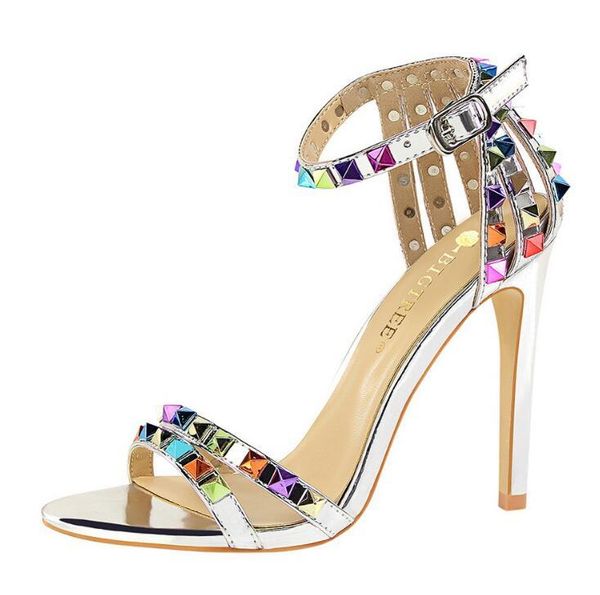 new 2020 fashion roman style women's shoes fine heel super high heel open toe with hollow color rivets women's sandals 11cm, Black
new 2020 fashion roman style women's shoes fine heel super high heel open toe with hollow color rivets women's sandals 11cm, Black