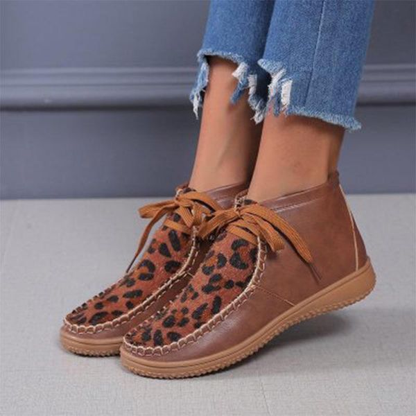 women ankle boots woman leopard lace up shoes female comfortbale flats ladies casual short boots women's footwear plus size 43, Black
women ankle boots woman leopard lace up shoes female comfortbale flats ladies casual short boots women's footwear plus size 43, Black