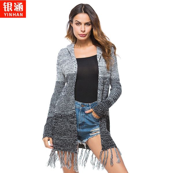 2020 autumn and winter new european and american large size women's wear long knitted cardigan tassel sweater coat women, White;black
2020 autumn and winter new european and american large size women's wear long knitted cardigan tassel sweater coat women, White;black