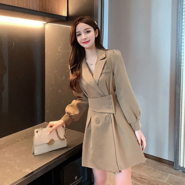 2021 women long sleeve mini elegant high waist fashion korean clothing one-piece fall female office dress 4dkf, Black;gray
2021 women long sleeve mini elegant high waist fashion korean clothing one-piece fall female office dress 4dkf, Black;gray