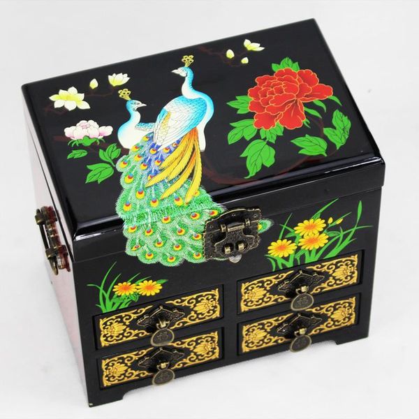large 4 layer decorative wooden jewelry box with drawers lock chinese lacquerware box watch makeup storage wedding gift1, Pink;blue
large 4 layer decorative wooden jewelry box with drawers lock chinese lacquerware box watch makeup storage wedding gift1, Pink;blue