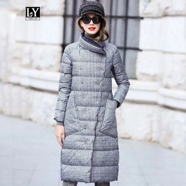 ly varey lin duck down jacket women winter long thick double sided plaid coat plus size warm double breasted snow down parka 201023, Black
ly varey lin duck down jacket women winter long thick double sided plaid coat plus size warm double breasted snow down parka 201023, Black