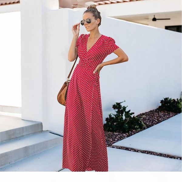 2020 new women summer dress polka dot printed bohemian beach dress lady v-neck sashes short sleeve party evening casual maxi long dress, Black;gray
2020 new women summer dress polka dot printed bohemian beach dress lady v-neck sashes short sleeve party evening casual maxi long dress, Black;gray