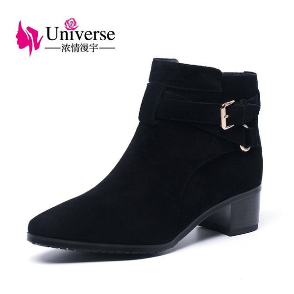 universe stylish women ankle boots pointed toe shoes with buckle decoration kid suede upper warm short plush lining boots g260, Black
universe stylish women ankle boots pointed toe shoes with buckle decoration kid suede upper warm short plush lining boots g260, Black
