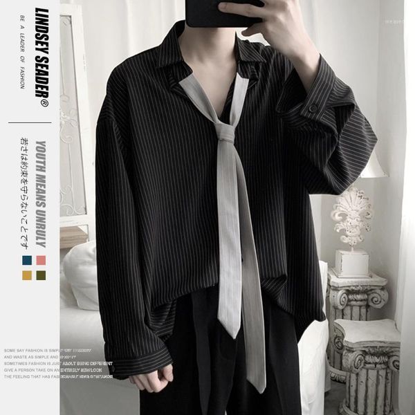 men's shirt vintage black striped shirts fake white tie office gentleman school boy silky soft shirt longsleeve loose shirts1, White;black
men's shirt vintage black striped shirts fake white tie office gentleman school boy silky soft shirt longsleeve loose shirts1, White;black