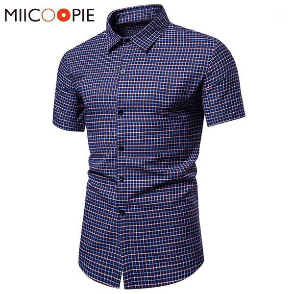 brand men fashion clothes multiple styles short sleeve plaid shirts for men -3xl summer button-down camisa social masculina1, White;black