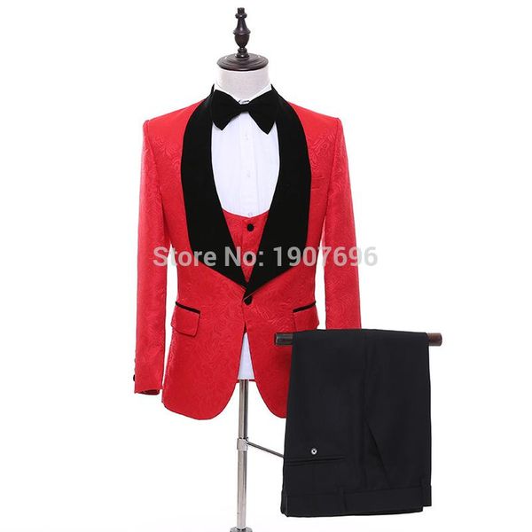 red men suits for dinner prom black shawl lapel groom tuxedos 3 piece man suit set jacket vest with black pants, White;black
red men suits for dinner prom black shawl lapel groom tuxedos 3 piece man suit set jacket vest with black pants, White;black