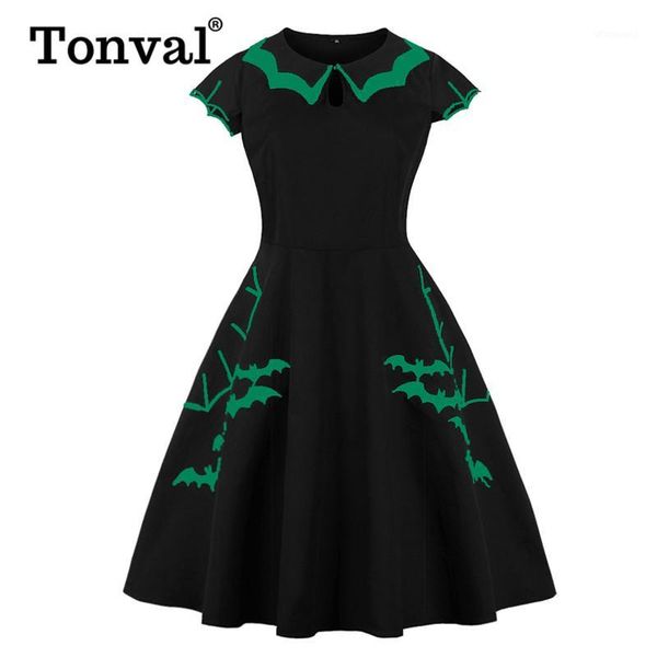 tonval green bat embroidery halloween party vintage black dress women cap sleeve keyhole front cotton retro a line dresses1, Black;gray
tonval green bat embroidery halloween party vintage black dress women cap sleeve keyhole front cotton retro a line dresses1, Black;gray