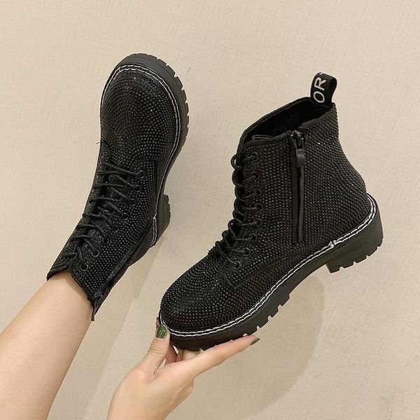 winter women pumps dress martin boots platform fashion rhinestone lace up round toe mid heels snow botas women shoes, Black
winter women pumps dress martin boots platform fashion rhinestone lace up round toe mid heels snow botas women shoes, Black