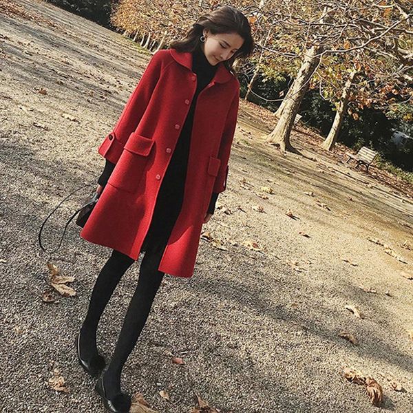 fashion casual solid pockets women wool jacket single breasted women's jacket turn-down solid collar korean coats, Black
fashion casual solid pockets women wool jacket single breasted women's jacket turn-down solid collar korean coats, Black