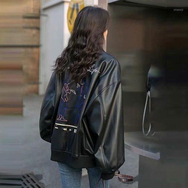 oversize cartoon embroidery pu leather jackets zipper black large cool pockets motorbiker windproof loose outerwear spring1, Black;brown
oversize cartoon embroidery pu leather jackets zipper black large cool pockets motorbiker windproof loose outerwear spring1, Black;brown
