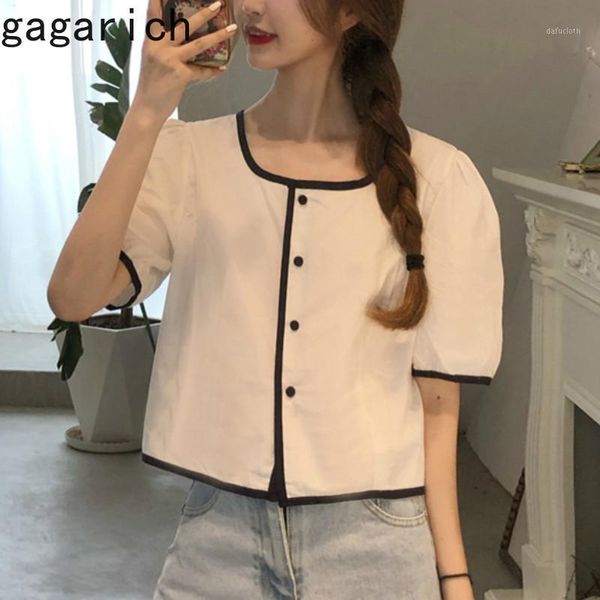 gagarich women short square collar puff sleeve crop single breasted casual summer 2020 cardigan chic korean fashion blouse1, White 
gagarich women short square collar puff sleeve crop single breasted casual summer 2020 cardigan chic korean fashion blouse1, White