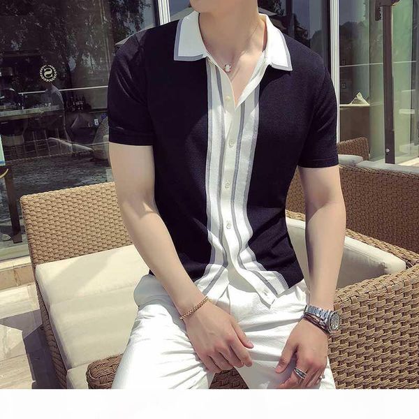 contrast knit stripe shirt british men fashion short sleeve camisa masculina playera hombre black green, White;black
contrast knit stripe shirt british men fashion short sleeve camisa masculina playera hombre black green, White;black