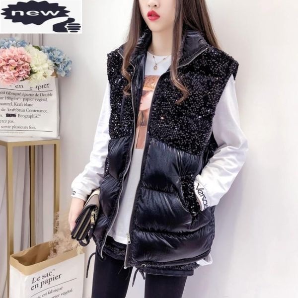 euro fashion sequins patchwork womens sleeveless cotton parkas korean autumn winter loose fit zip lapel female warm waistcoats, Black;white
euro fashion sequins patchwork womens sleeveless cotton parkas korean autumn winter loose fit zip lapel female warm waistcoats, Black;white