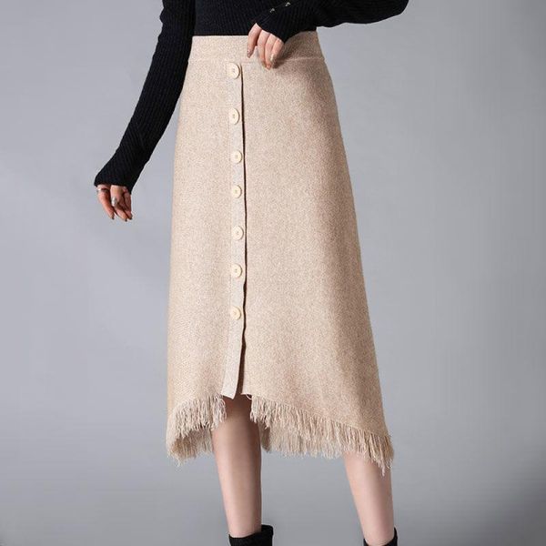 new autumn fashion women skirt with button korean style casual sweet asymmetrical slim tassel mid-calf skirts, Black
new autumn fashion women skirt with button korean style casual sweet asymmetrical slim tassel mid-calf skirts, Black