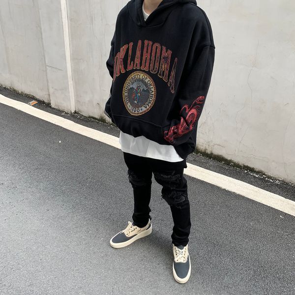 nag's own rhude20ss high street wash make old letter printed sweater os loose men's and women's pullover, Black
nag's own rhude20ss high street wash make old letter printed sweater os loose men's and women's pullover, Black