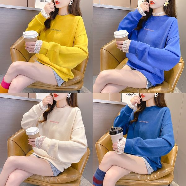 hbkbw autumn 2020 fake two pieces lace laceof women's super fire cec crew neck lacelace korean loose fashion large women's wear xb, Black
hbkbw autumn 2020 fake two pieces lace laceof women's super fire cec crew neck lacelace korean loose fashion large women's wear xb, Black