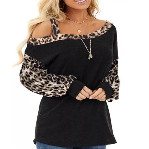 #h40 women's fashion casual leopard blouse cold shoulder long sleeve loose pullover spring autumn womens and blouses, White
#h40 women's fashion casual leopard blouse cold shoulder long sleeve loose pullover spring autumn womens and blouses, White