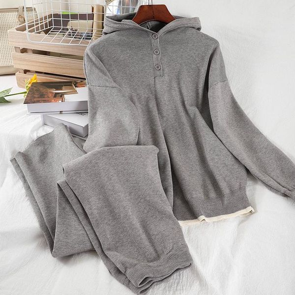 2021 autumn winter simple casual korean hooded loose knit sweater + long pants two-piece sets women tz665, Gray
2021 autumn winter simple casual korean hooded loose knit sweater + long pants two-piece sets women tz665, Gray