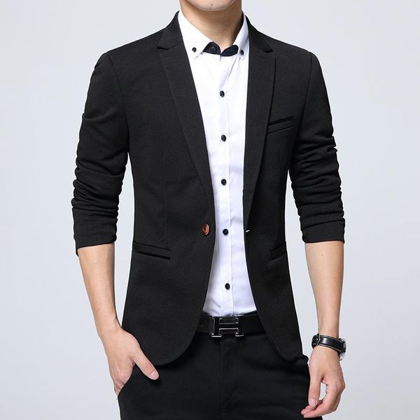 new design mens blazers solid color suit personality casual slim fitness men blazer fit jacket coat, White;black 
new design mens blazers solid color suit personality casual slim fitness men blazer fit jacket coat, White;black