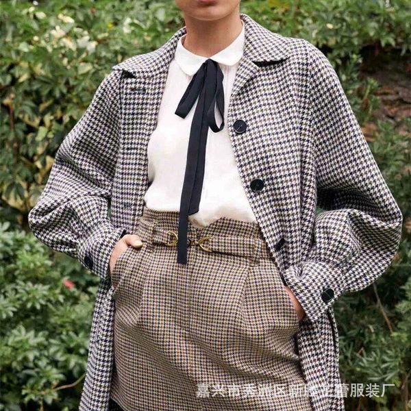 french mj belt women's new winter plover case wool coat retro long coat in the grid, Black
french mj belt women's new winter plover case wool coat retro long coat in the grid, Black