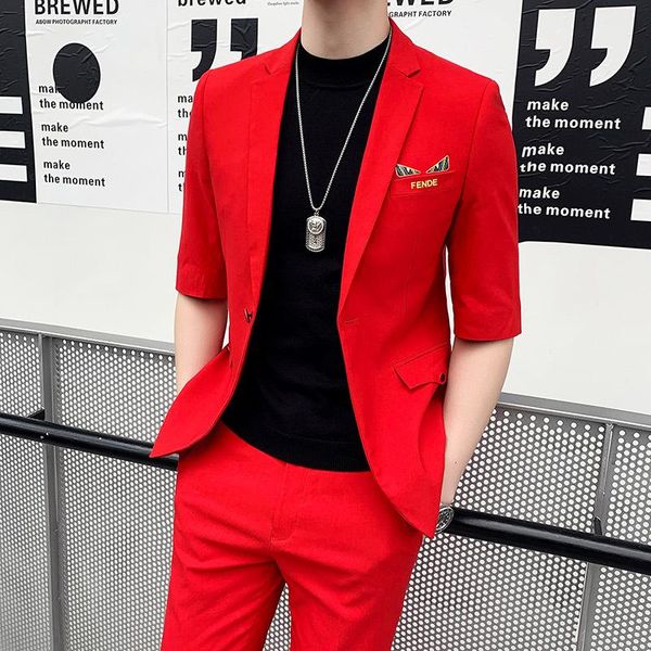 men's suits & blazers men clothes summer male one button print solid color seven-point sleeve slim sleeves set nine point pants suit, White;black
men's suits & blazers men clothes summer male one button print solid color seven-point sleeve slim sleeves set nine point pants suit, White;black