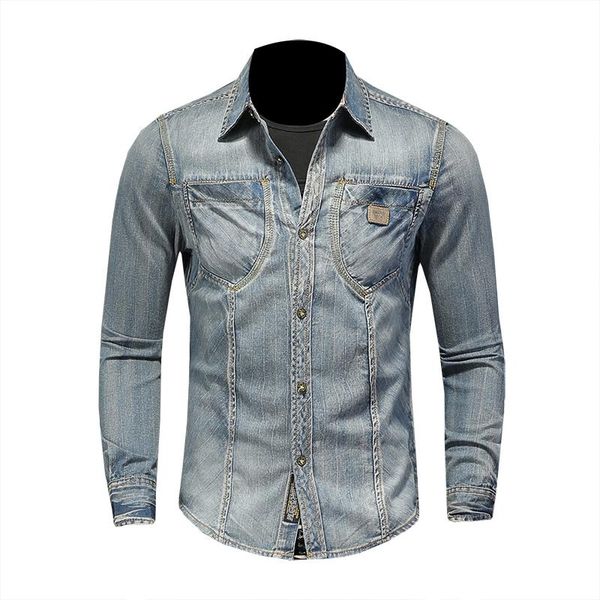 lapel multiple pockets single breasted retro color literary personality slim leisure long sleeve denim shirt, White;black
lapel multiple pockets single breasted retro color literary personality slim leisure long sleeve denim shirt, White;black