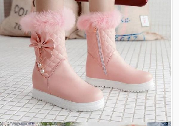 winter with new style fashion flat bottom round head waterproof table bowknot womens bootsolm8, Black
