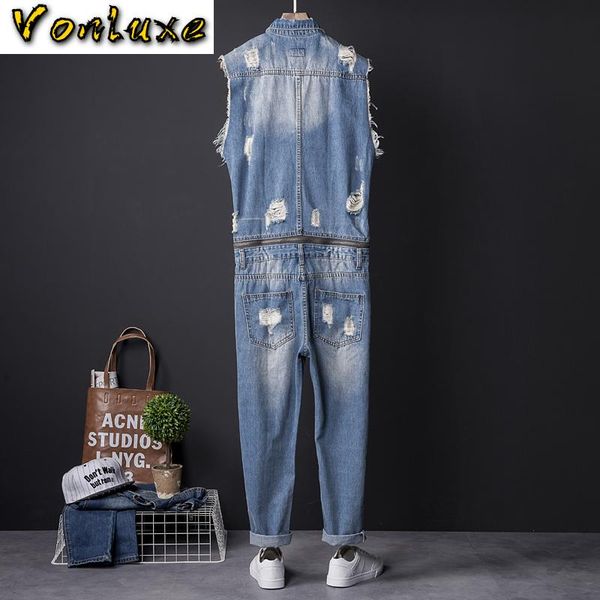 men's jeans one piece overalls men sleeveless denim jumpsuits rompers casual zipper male holes ripped pants trousers cowboys plus size, Blue
men's jeans one piece overalls men sleeveless denim jumpsuits rompers casual zipper male holes ripped pants trousers cowboys plus size, Blue