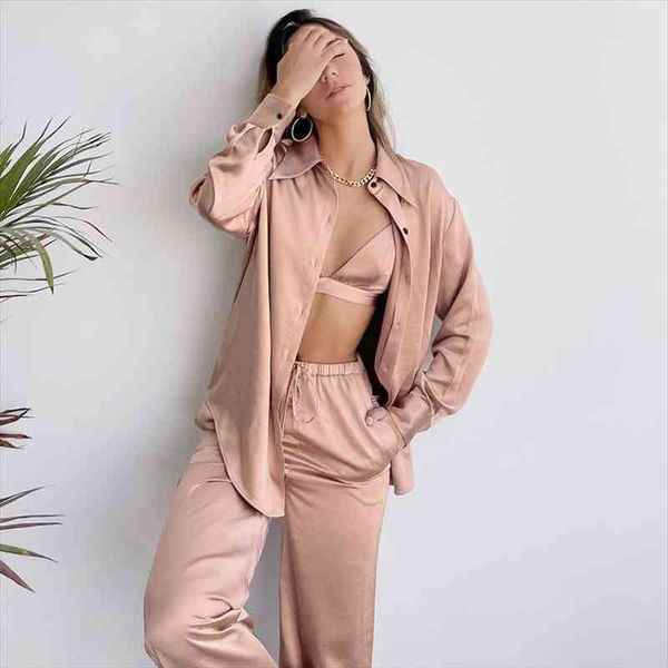 satin pajamas for women 3 piece set turn down collar long sleeve bra female sets with pants solid home, Black;red
satin pajamas for women 3 piece set turn down collar long sleeve bra female sets with pants solid home, Black;red
