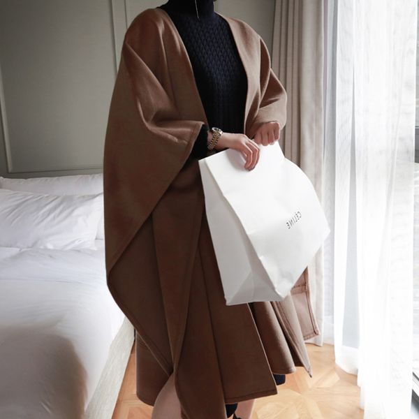 women fashion hooded shawl winter new women's cloak wool jackets batwing sleeve belted cape long coat abrigos mujer, Black
women fashion hooded shawl winter new women's cloak wool jackets batwing sleeve belted cape long coat abrigos mujer, Black
