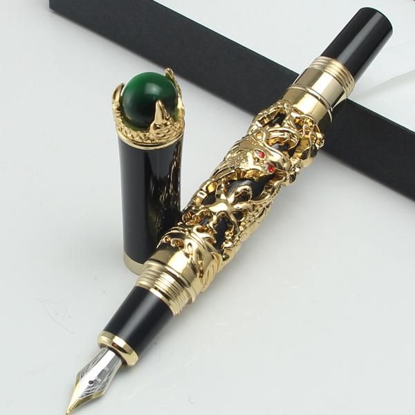 jinhao dragon playing with a pearl elegant upscale golden fountain pen with green jade beads on cap,office supply school
jinhao dragon playing with a pearl elegant upscale golden fountain pen with green jade beads on cap,office supply school