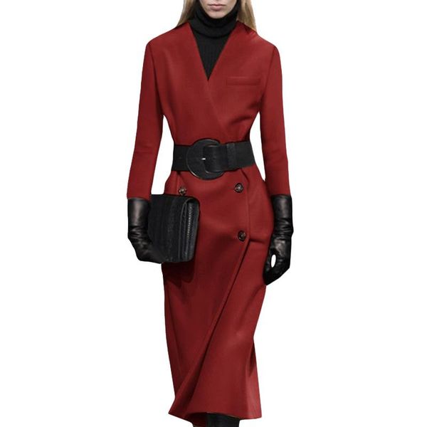 2020 new women winter wool coat fashion v-neck long sleeve sheath coat with belt, Black
2020 new women winter wool coat fashion v-neck long sleeve sheath coat with belt, Black