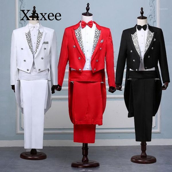 men formal tuxedo suit set classic black white red tailcoat tuxedo fashion suits men prom stage costume1, White;black
men formal tuxedo suit set classic black white red tailcoat tuxedo fashion suits men prom stage costume1, White;black