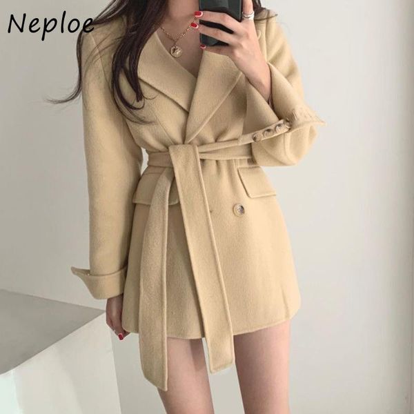 neploe autumn winter elegant double breasted jacket women korean chic drawstring slim waist straight coat solid color ropa mujer, Black;brown
neploe autumn winter elegant double breasted jacket women korean chic drawstring slim waist straight coat solid color ropa mujer, Black;brown