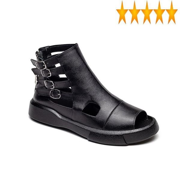 sandals leather summer footwear women genuine sandal flat platform peep toe hollow out zipper gladiator casual high shoes, Black
sandals leather summer footwear women genuine sandal flat platform peep toe hollow out zipper gladiator casual high shoes, Black