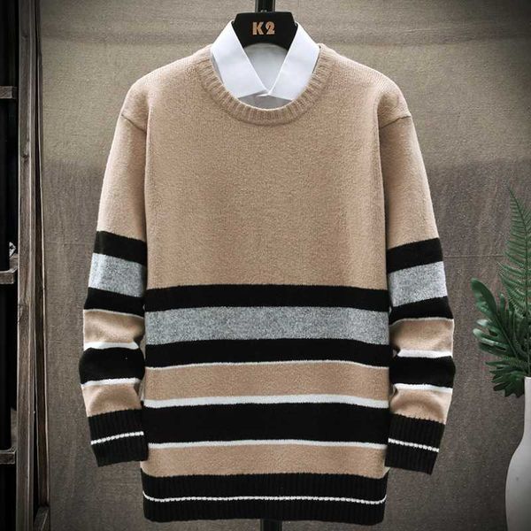 men's sweaters striped color matching autumn and winter comfortable round neck knitted warm soft casual loose sweater, White;black
men's sweaters striped color matching autumn and winter comfortable round neck knitted warm soft casual loose sweater, White;black