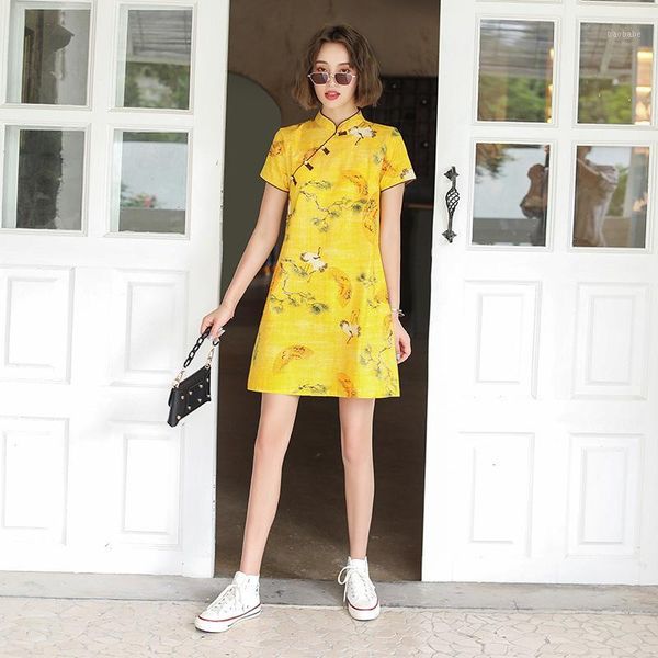 chinese traditional dress women cotton linen yellow cheongsam short sleeve craneprinting loose chinese dress qipao1, Red
chinese traditional dress women cotton linen yellow cheongsam short sleeve craneprinting loose chinese dress qipao1, Red