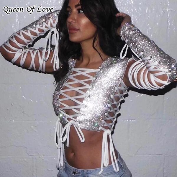 luxury long sleeve shiny diamond shirt clubwear women adjustable lace up hollow out tank tees camisole1, White
luxury long sleeve shiny diamond shirt clubwear women adjustable lace up hollow out tank tees camisole1, White