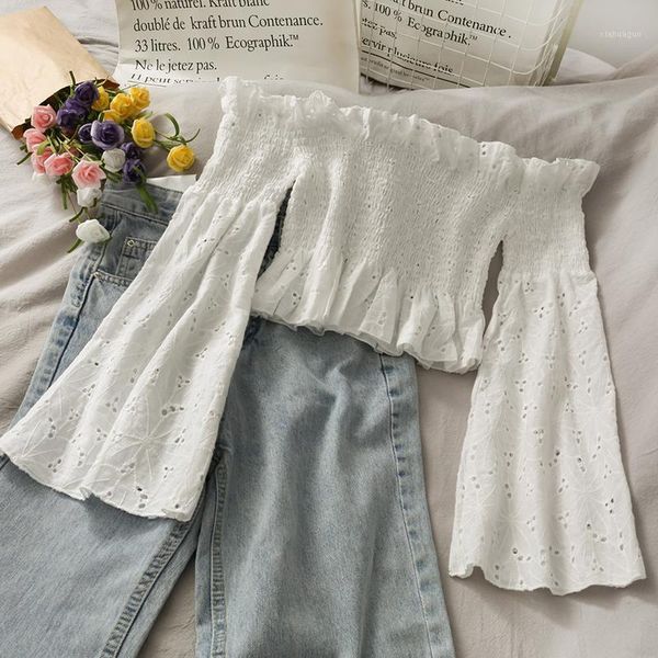 french wooden ear side-neck off-the-shoulder flared sleeve women's hollow crochet short pleated shirt1, White
french wooden ear side-neck off-the-shoulder flared sleeve women's hollow crochet short pleated shirt1, White