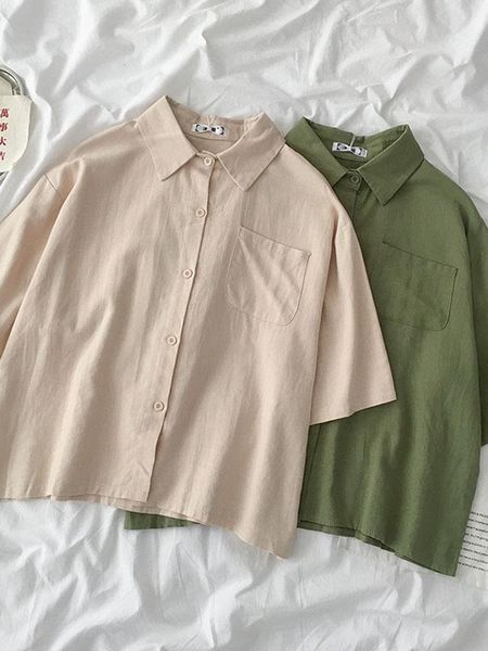 2020 new summer short sleeve shirts women korean vintage solid color turn-down collar loose blouses student casual chic, White
2020 new summer short sleeve shirts women korean vintage solid color turn-down collar loose blouses student casual chic, White