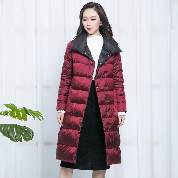 women double sided down long jacket winter turtleneck white duck down coat double breasted warm parkas snow outwear, Black
women double sided down long jacket winter turtleneck white duck down coat double breasted warm parkas snow outwear, Black