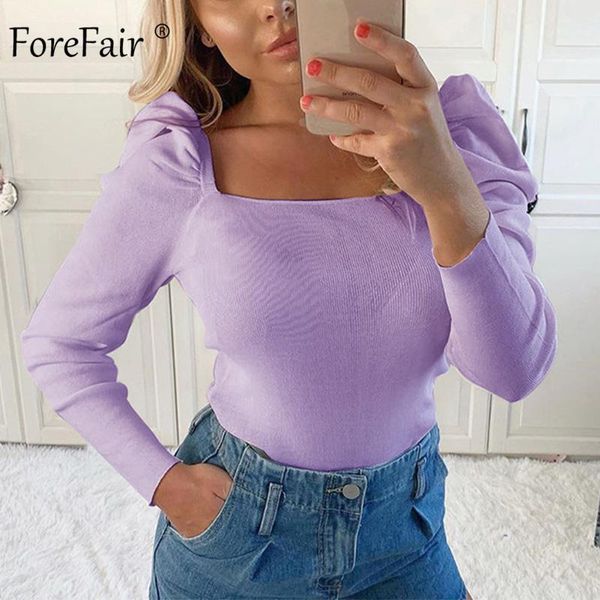 forefair korean puff sleeve shirts women blouse 2020 square neck rib knitted vintage white purple 1
forefair korean puff sleeve shirts women blouse 2020 square neck rib knitted vintage white purple 1