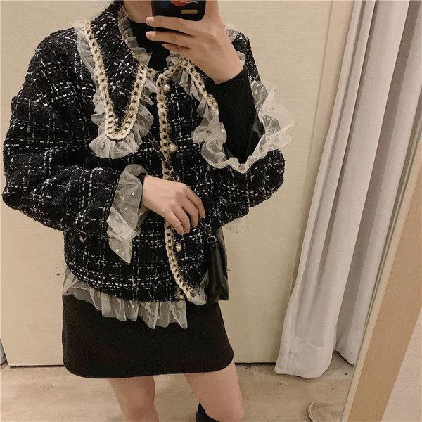 women's jackets black plaid patchwork mesh color-hit retro loose casual autumn chic fresh feminine high street sweet women coats, Black;brown
women's jackets black plaid patchwork mesh color-hit retro loose casual autumn chic fresh feminine high street sweet women coats, Black;brown