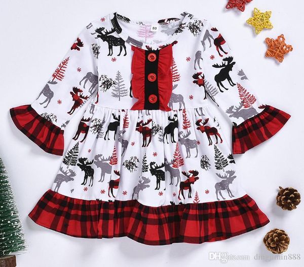 2019 new christmas autumn spring girls cotton dress children clothing deer printing plaid long sleeve dresses baby girl kid ruffles dresses, Red;yellow 
2019 new christmas autumn spring girls cotton dress children clothing deer printing plaid long sleeve dresses baby girl kid ruffles dresses, Red;yellow