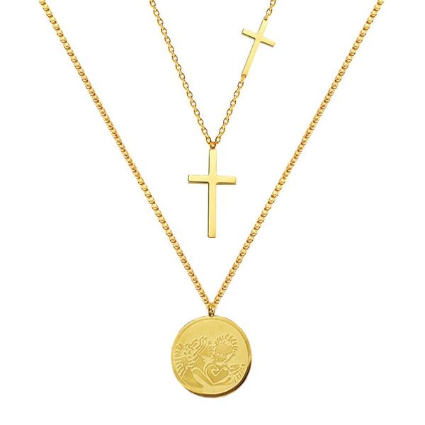 chokers firebros 2021gold silver color stainless steel layered chain kiss angel tag cross paired pendant necklace choker women jewelry, Golden;silver
chokers firebros 2021gold silver color stainless steel layered chain kiss angel tag cross paired pendant necklace choker women jewelry, Golden;silver